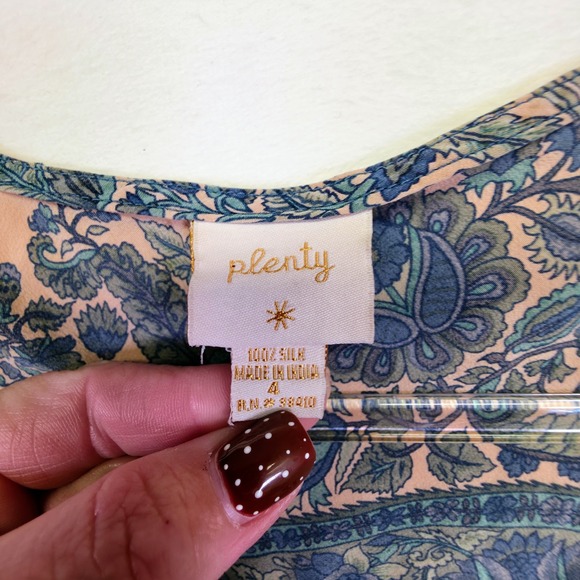 Plenty Dress Womens 4 Blue Pink Silk Chiffon Floral Paisley Ruched Timeless Midi - Picture 7 of 16